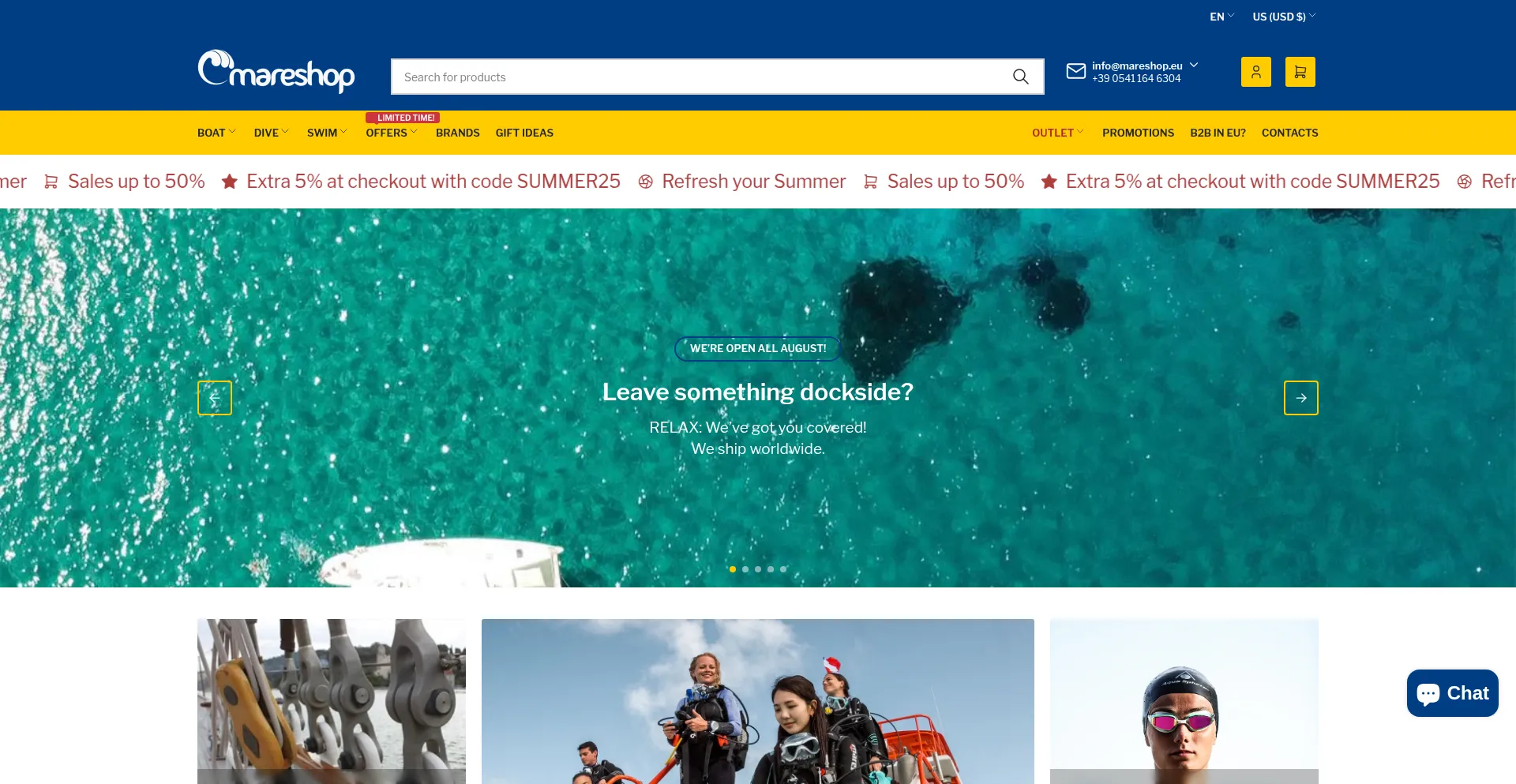 Website screenshot of Mareshop.eu