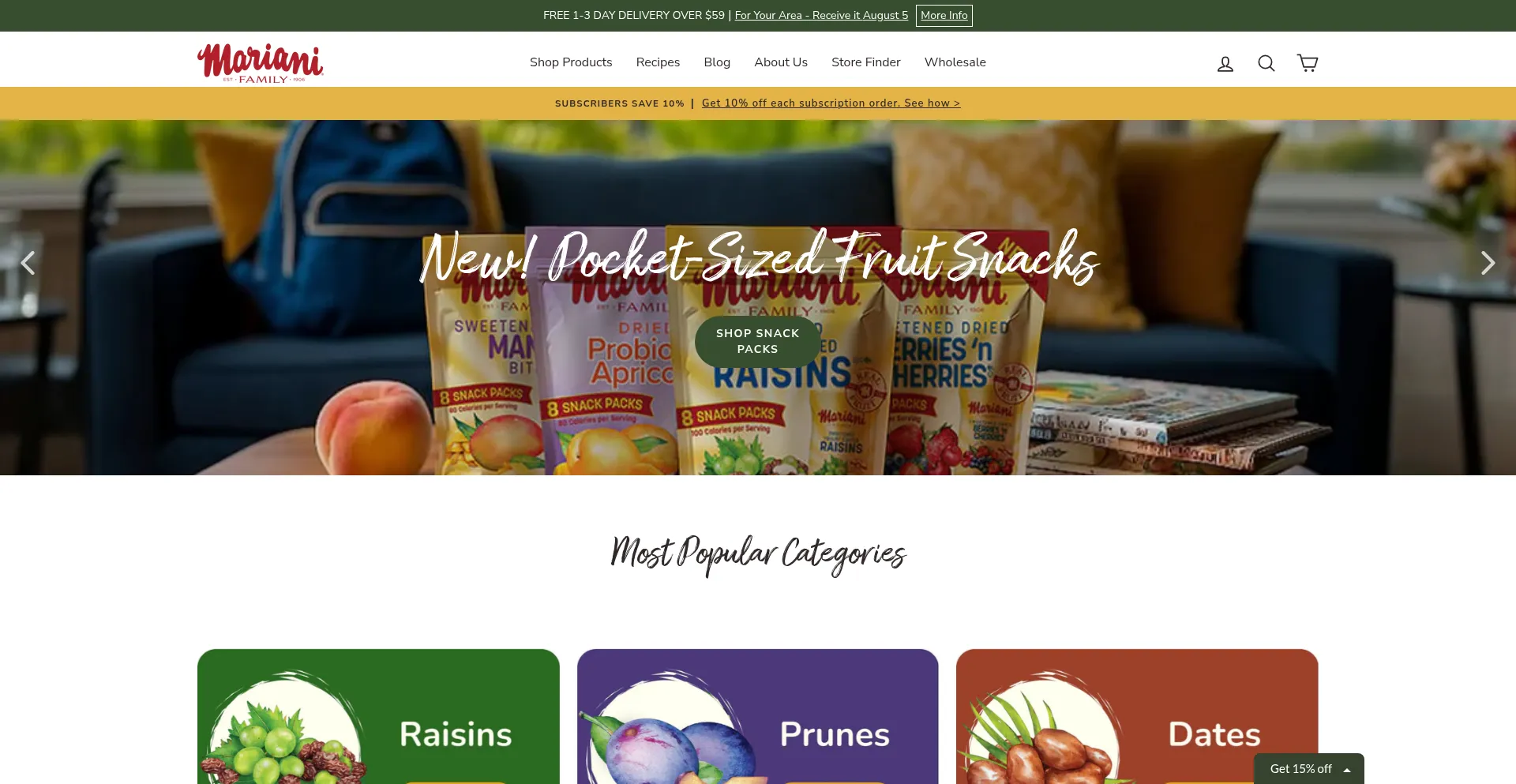 Website screenshot of Mariani.com