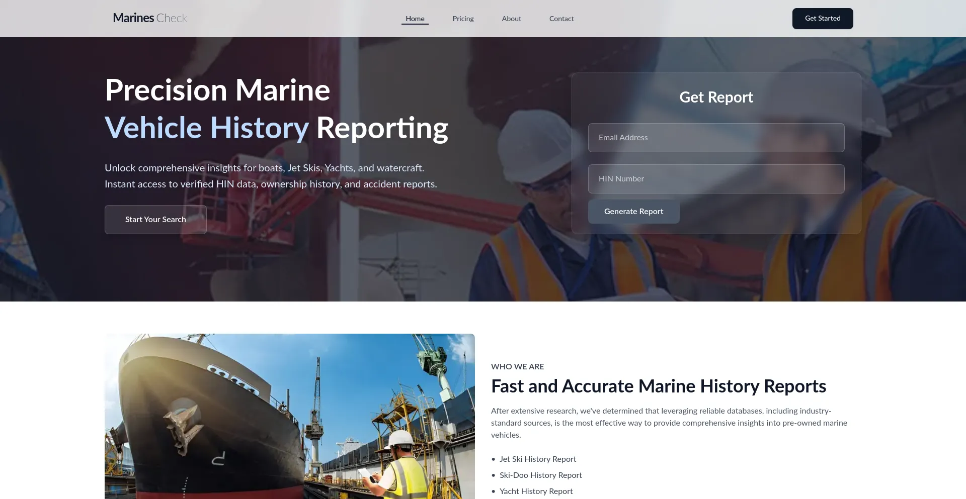 Website screenshot of Marine-checks.com