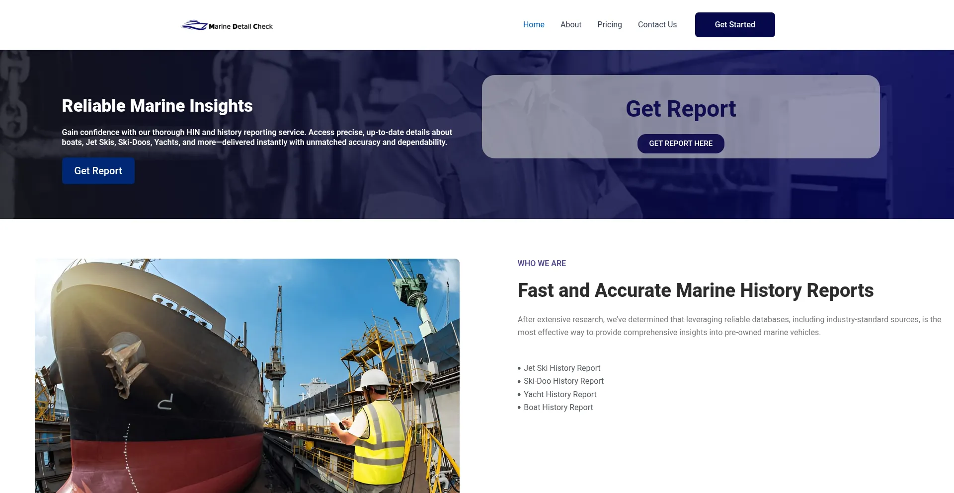 Website screenshot of Marinedetailscheck.com