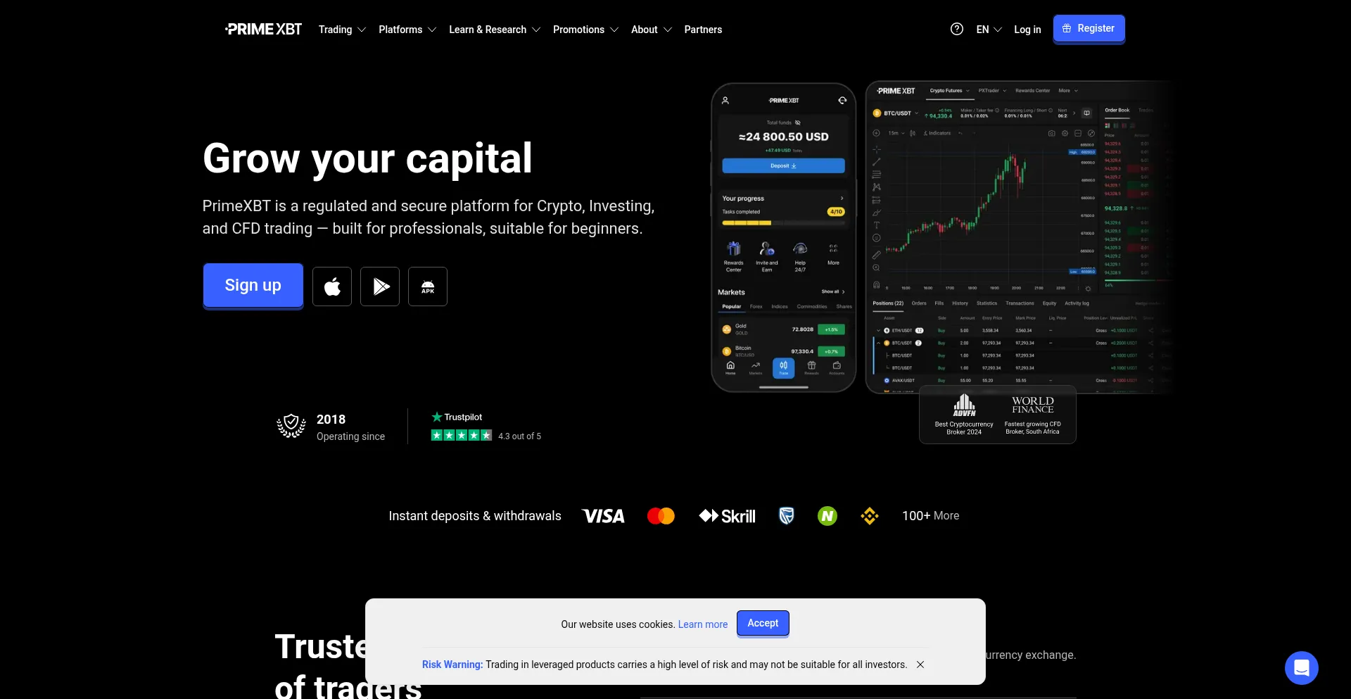 Website screenshot of Markets-primexbt.pro