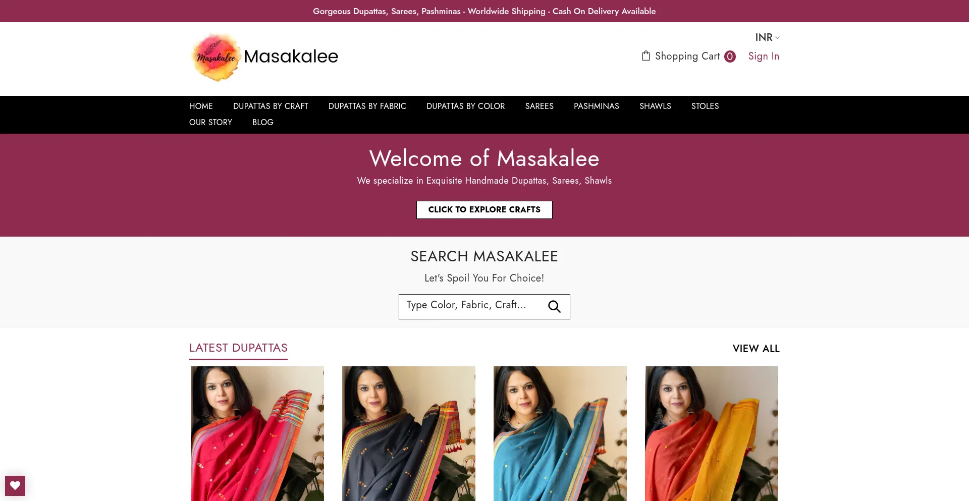 Website screenshot of Masakalee.com