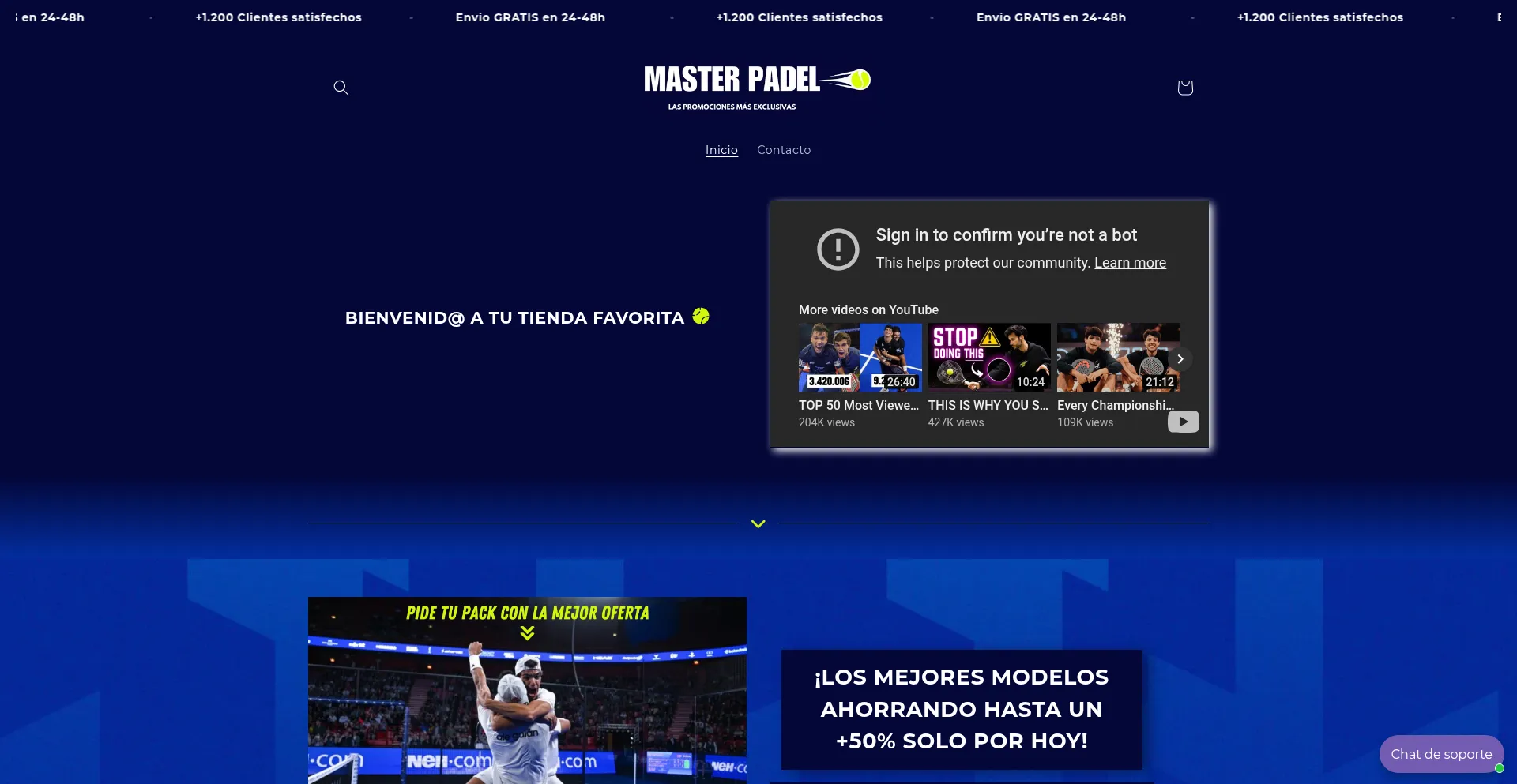 Website screenshot of Masterpadelshop.com