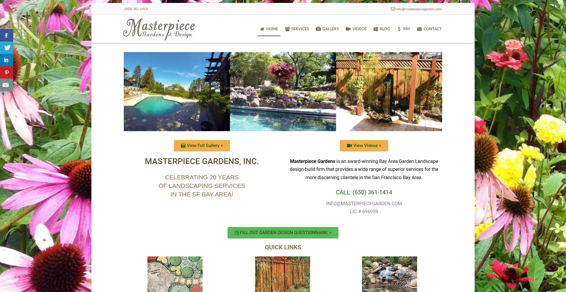 Website screenshot of Masterpiecegarden.com