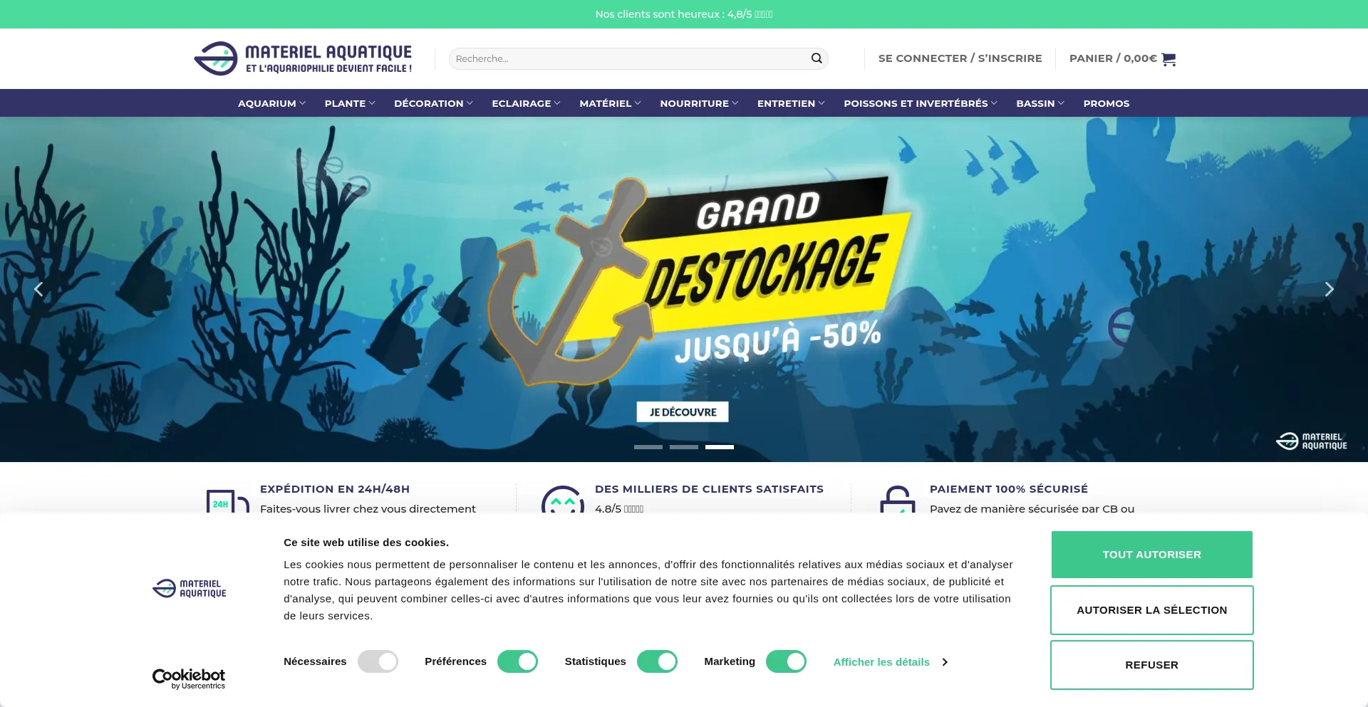 Website screenshot of Materiel-aquatique.com