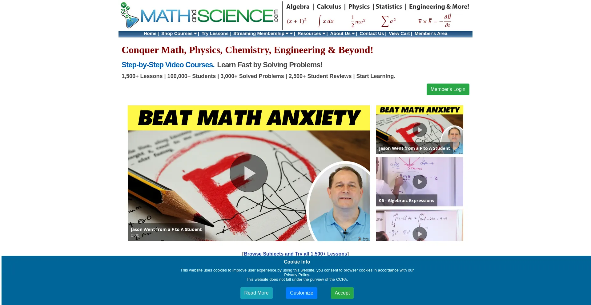 Website screenshot of Mathtutordvd.com