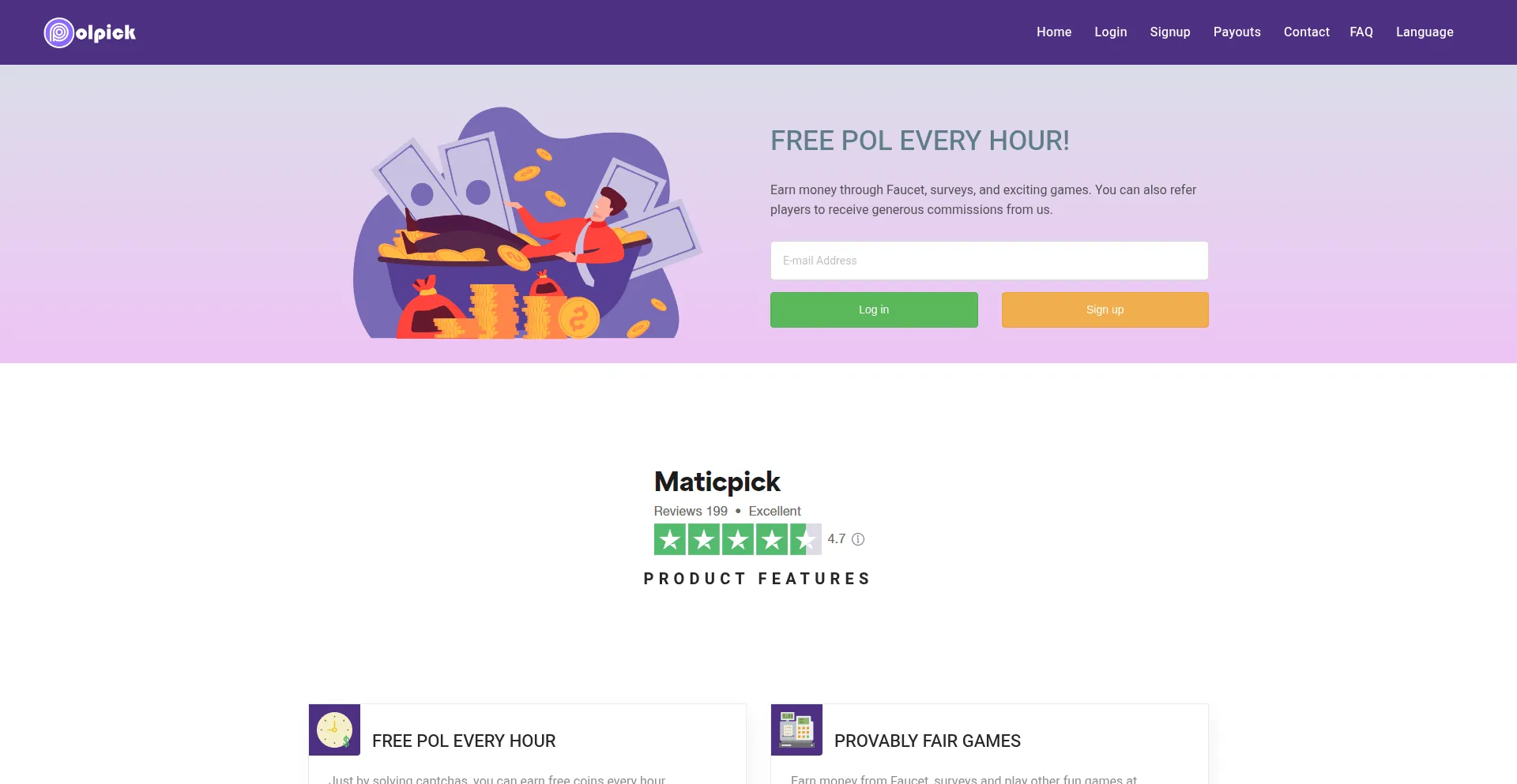 Website screenshot of Maticpick.io