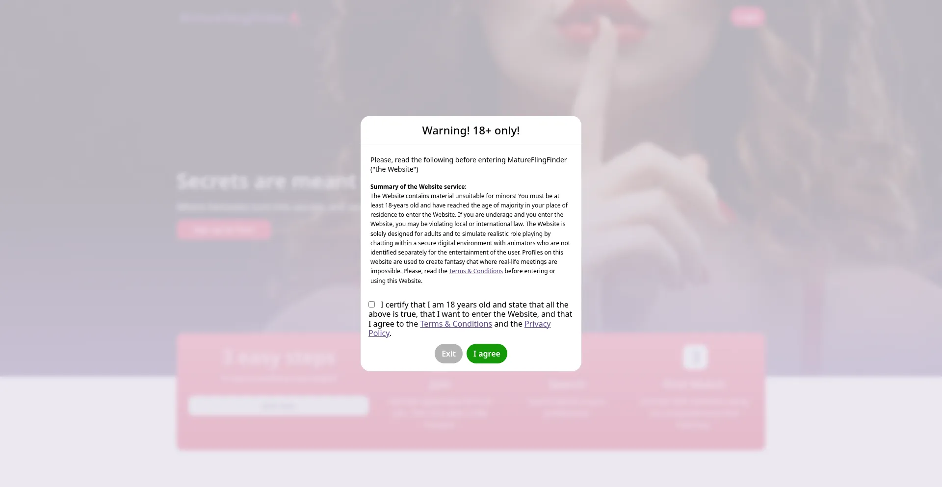 Website screenshot of Matureflingfinder.com