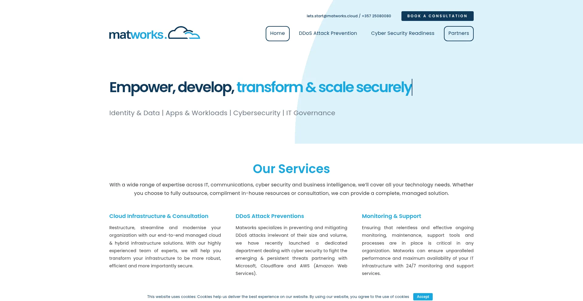 Website screenshot of Matworks.cloud
