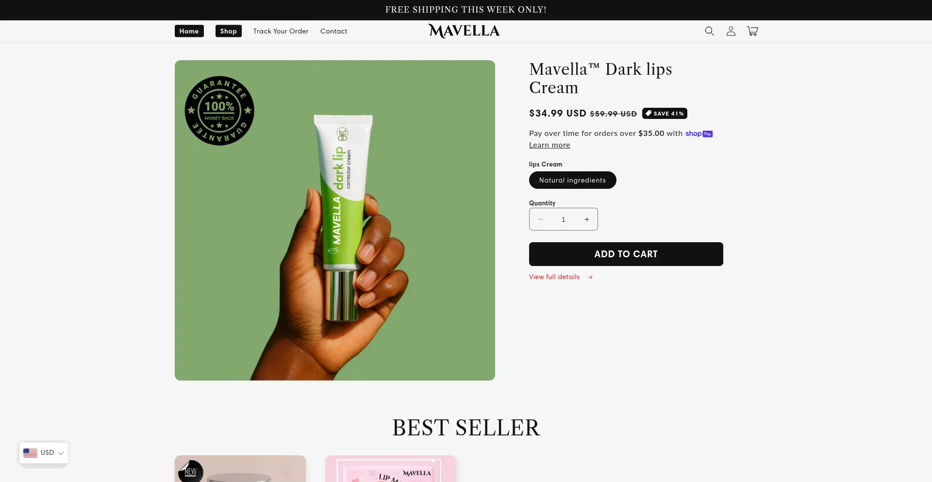 Website screenshot of Mavella.shop
