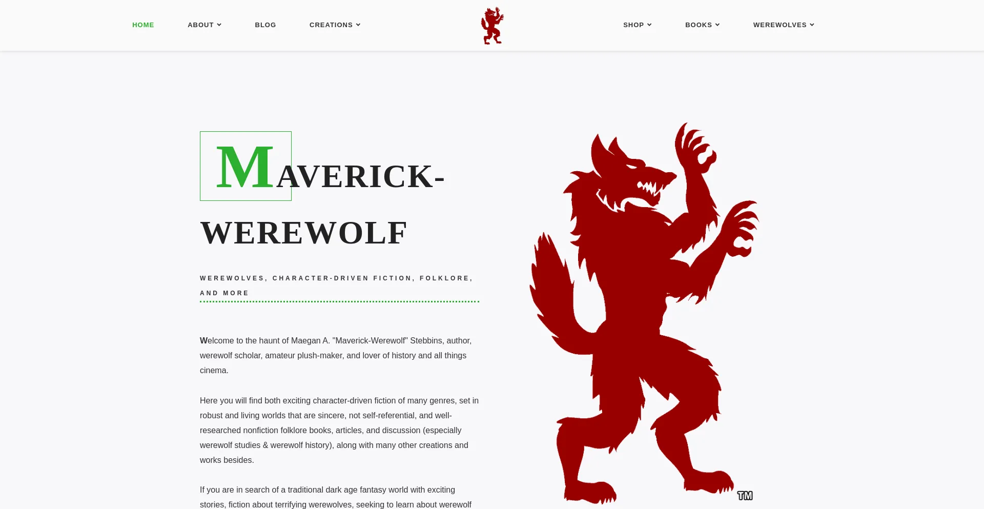 Website screenshot of Maverickwerewolf.com