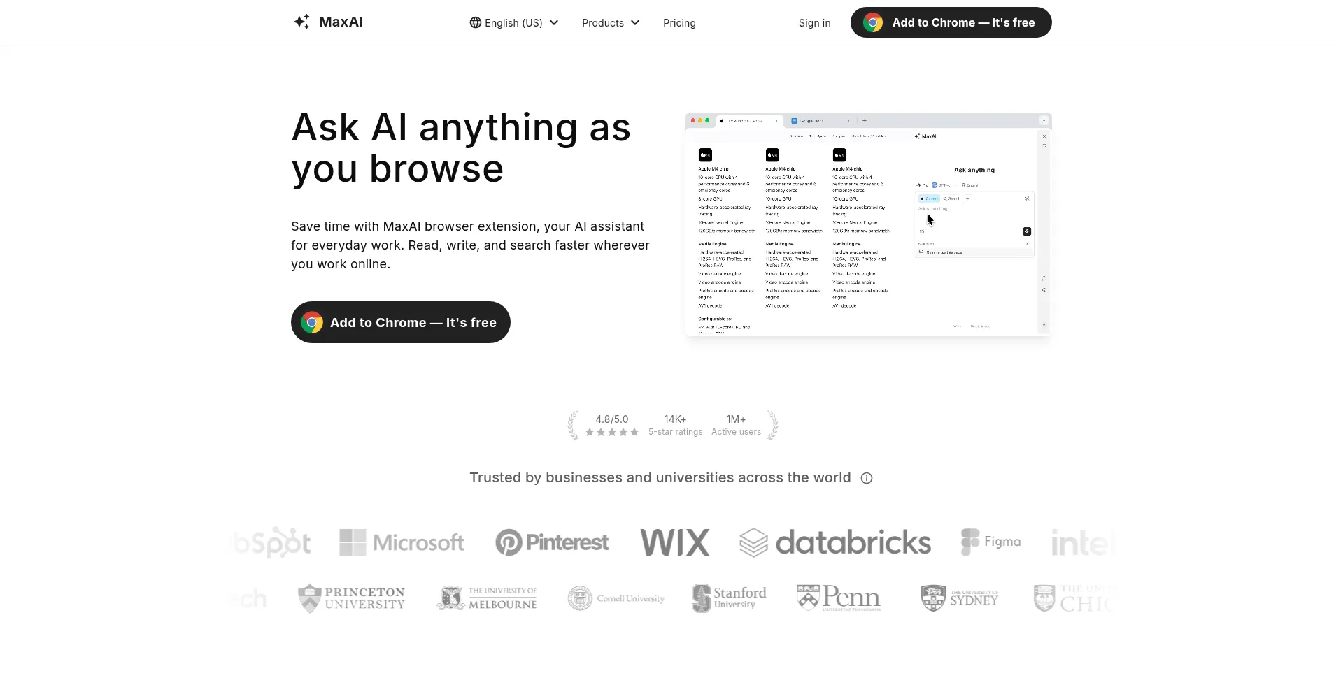 Website screenshot of Maxai.co