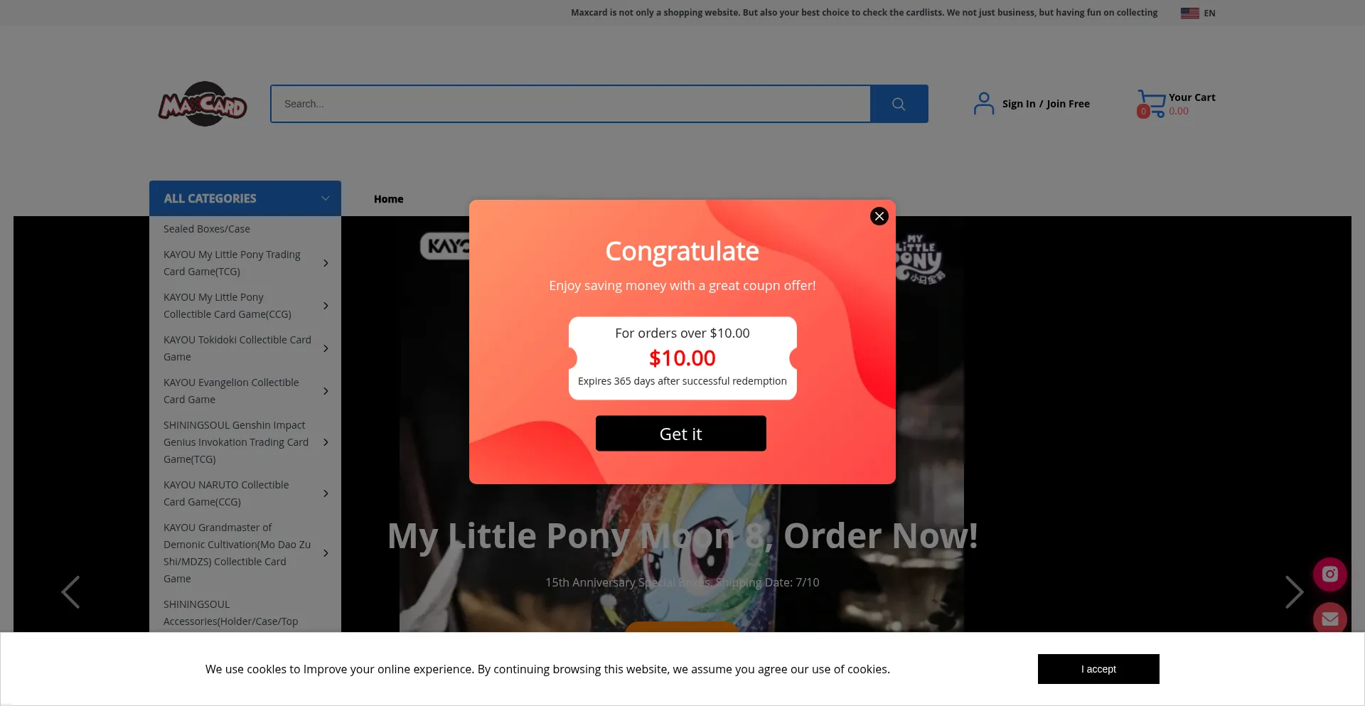 Website screenshot of Maxcard123.com
