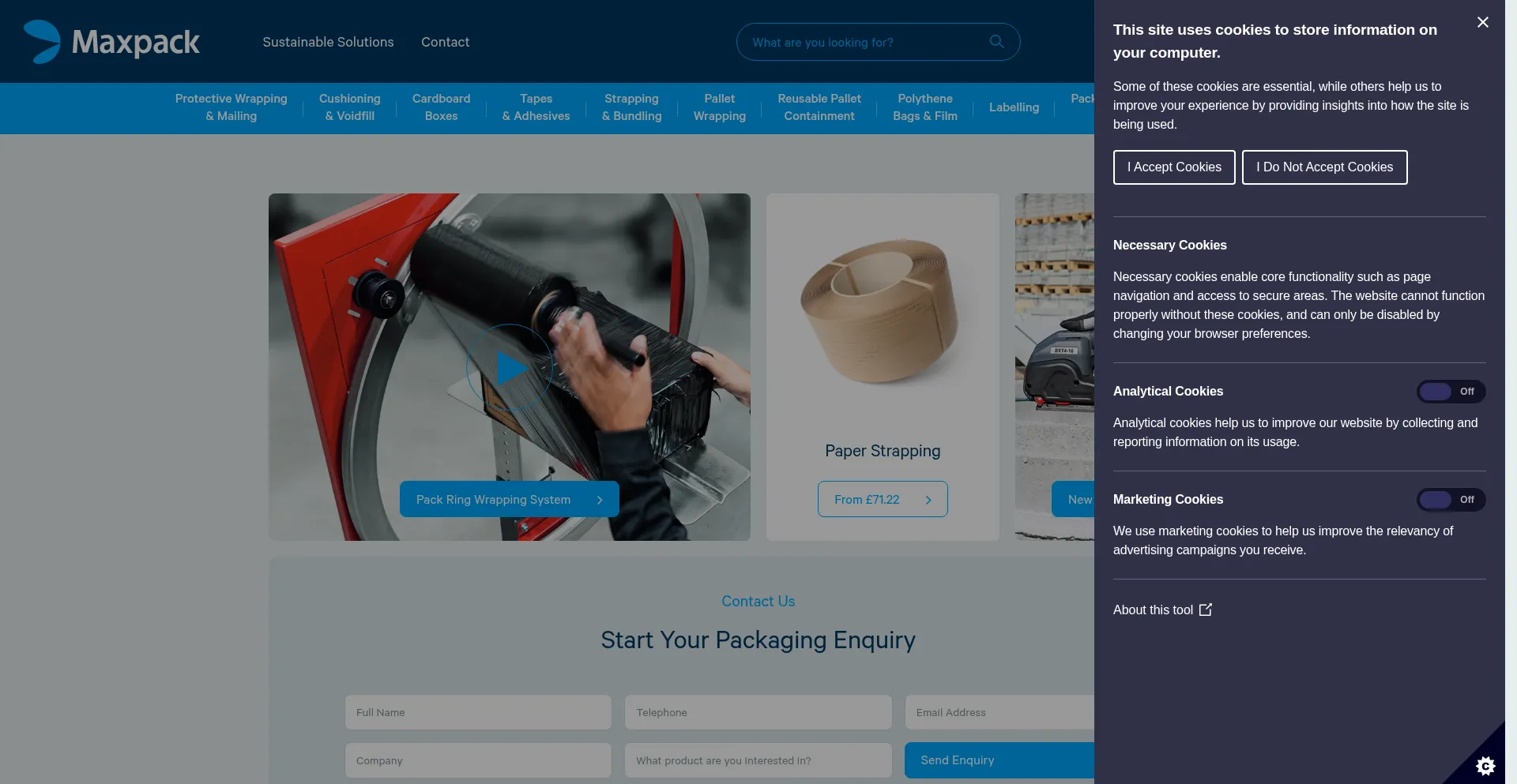 Website screenshot of Maxpack.co.uk