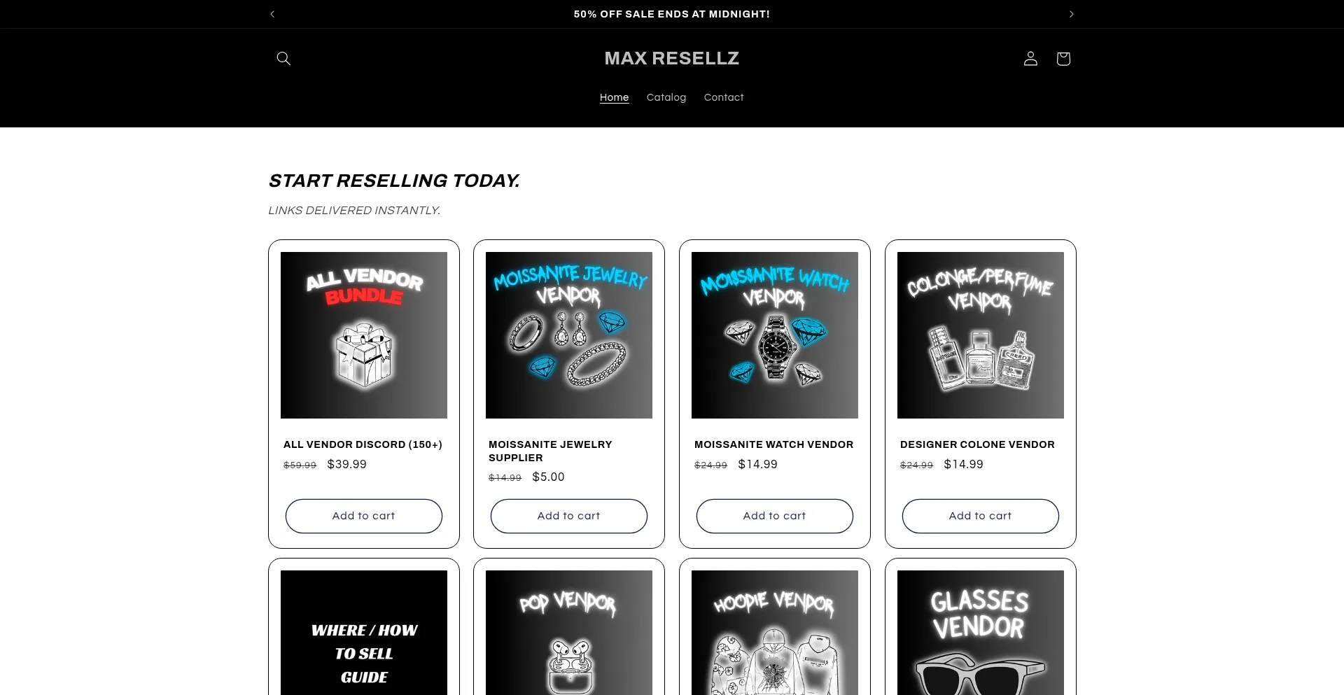 Website screenshot of Maxresellz.com