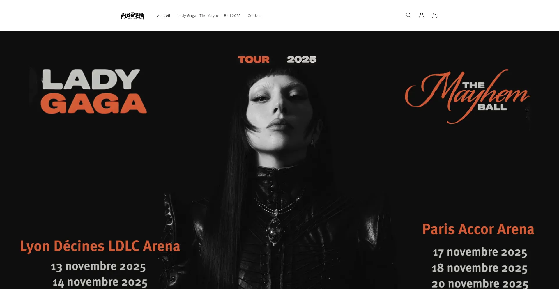 Website screenshot of Mayhemballtour-2025.com