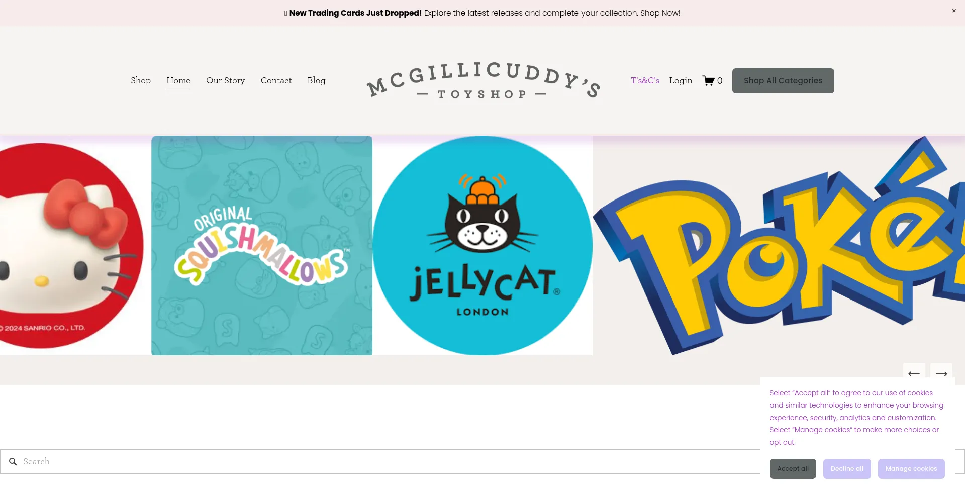 Website screenshot of Mcgillicuddystoyshop.ie