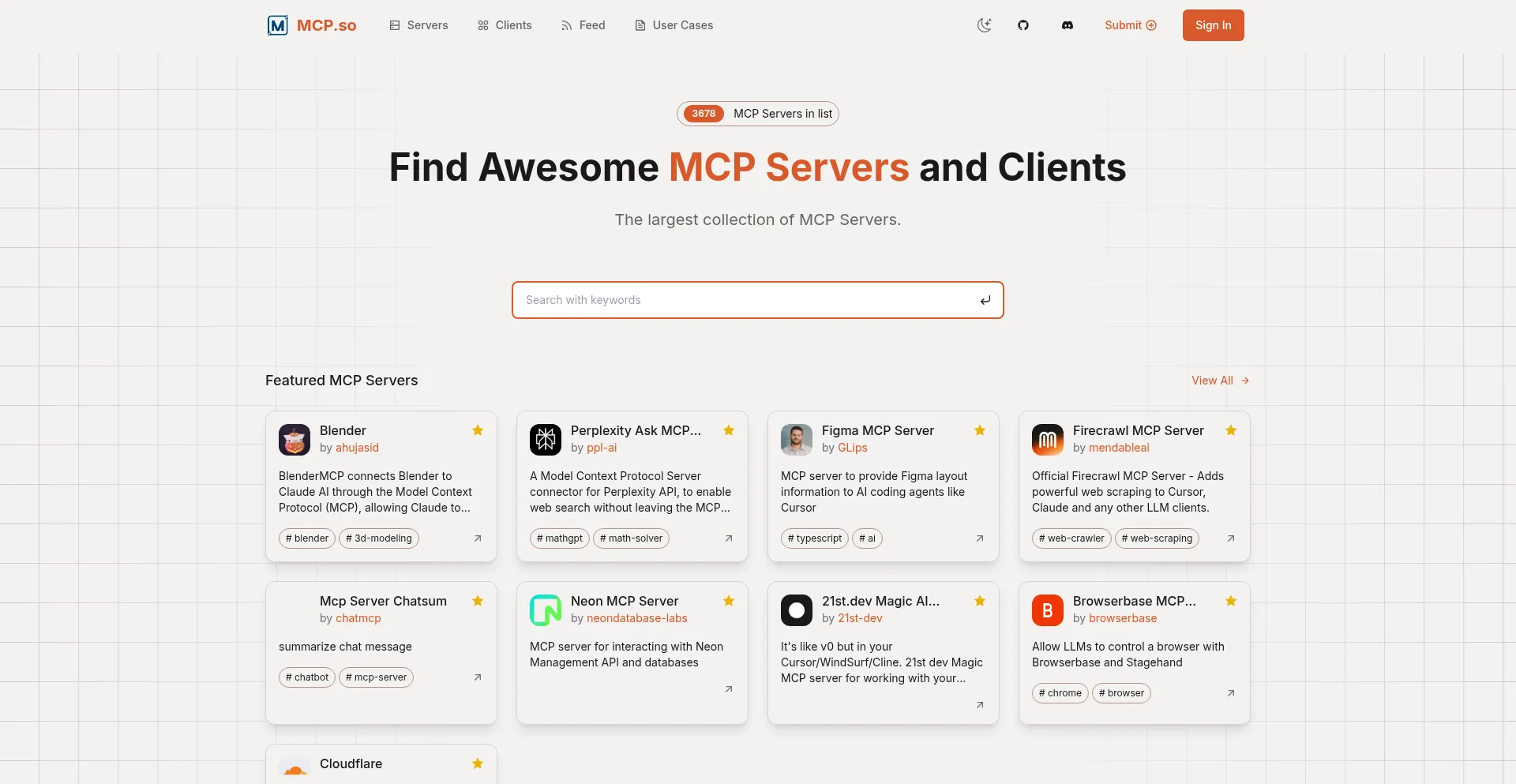Website screenshot of Mcp.so