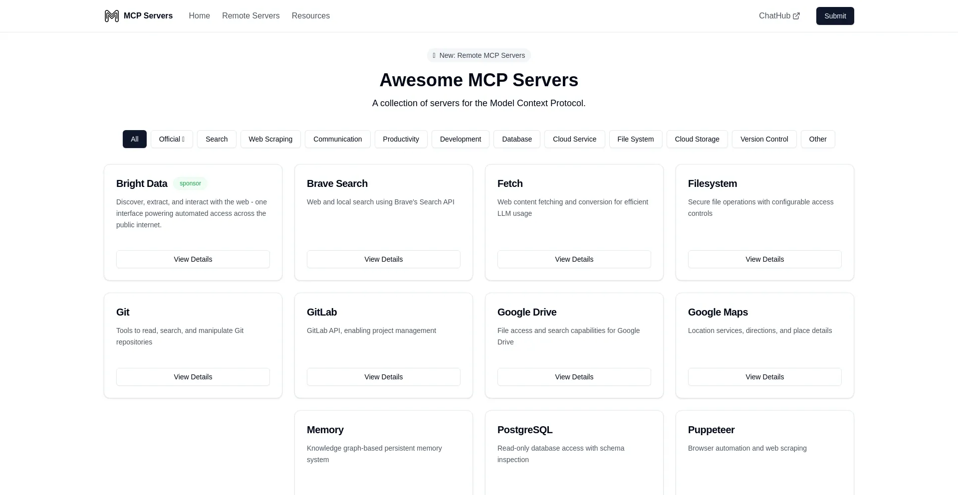 Website screenshot of Mcpservers.org