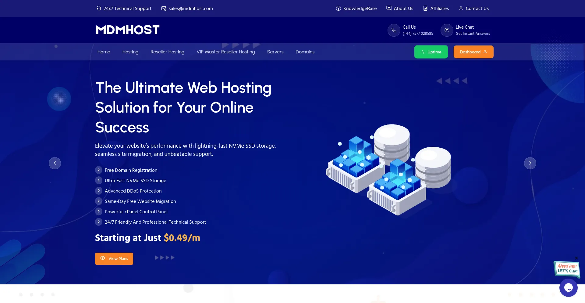 Website screenshot of Mdmhost.com