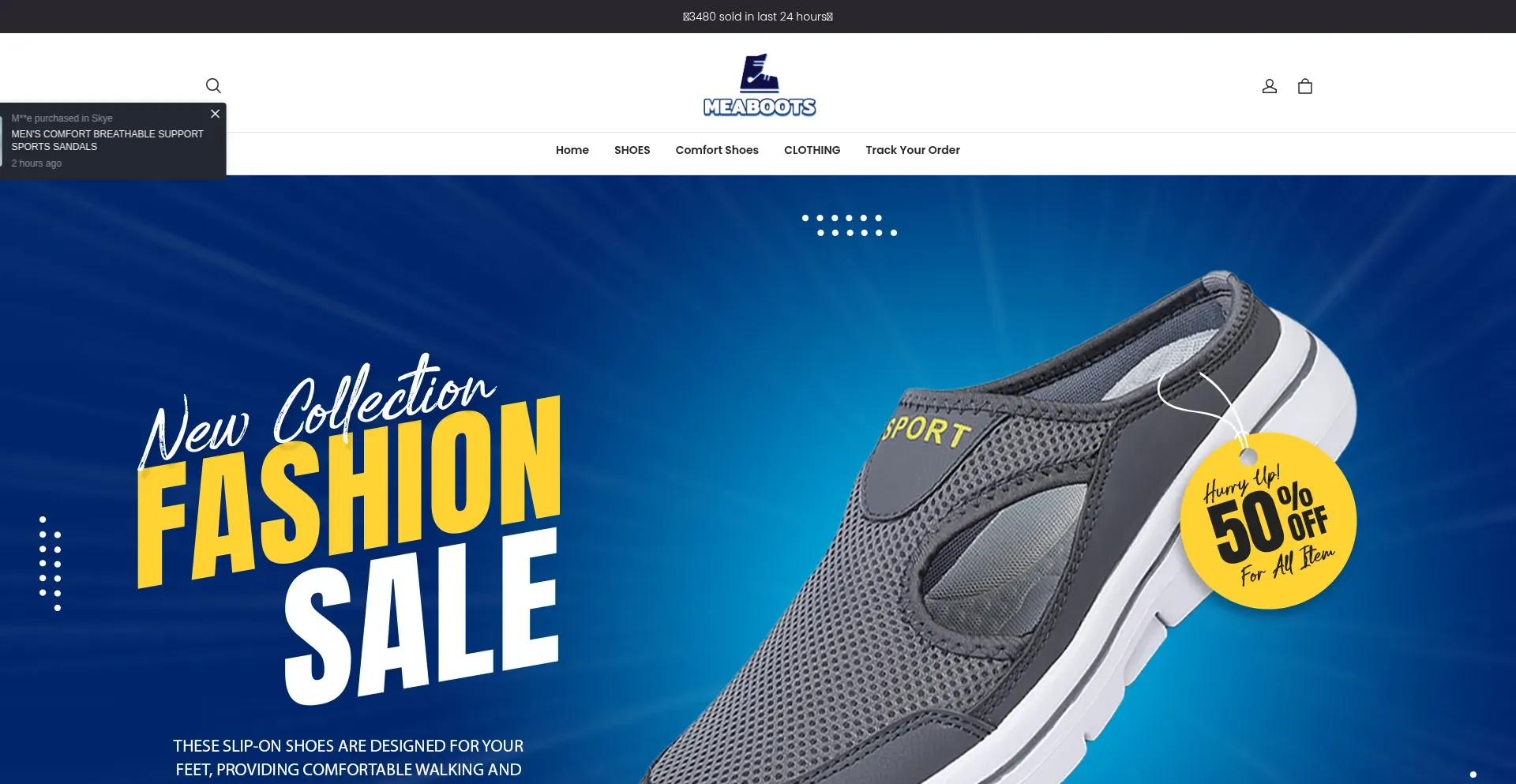 Website screenshot of Meaboots.com