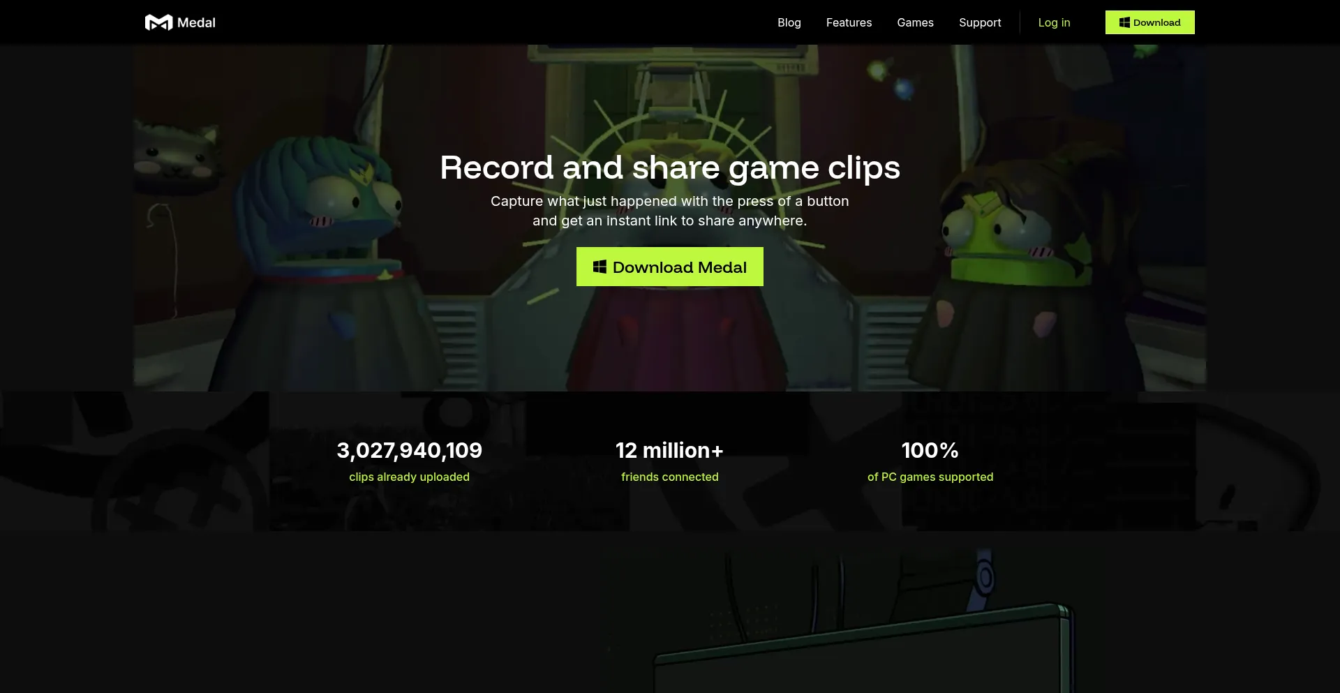 Website screenshot of Medal.tv