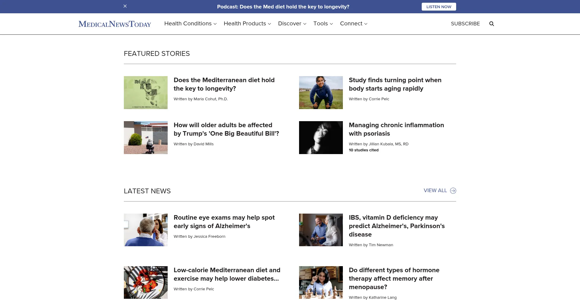 Website screenshot of Medicalnewstoday.com