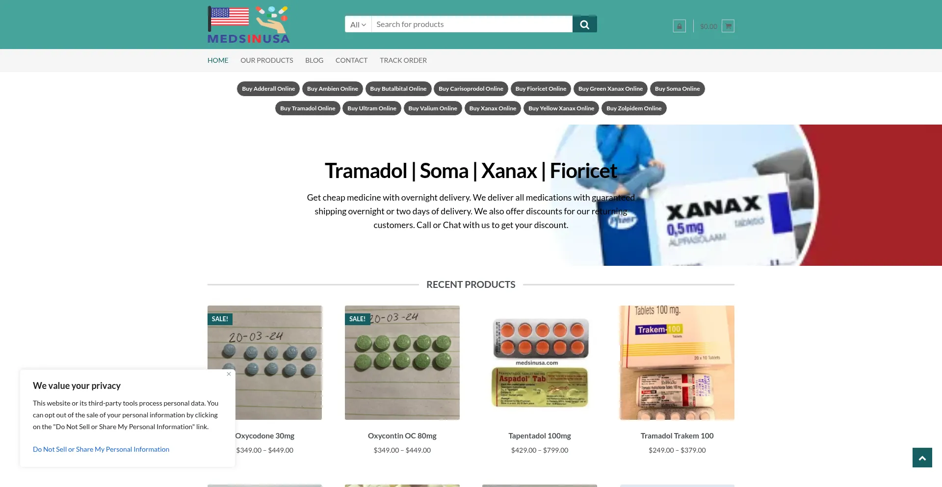 Website screenshot of Medsinusa.com