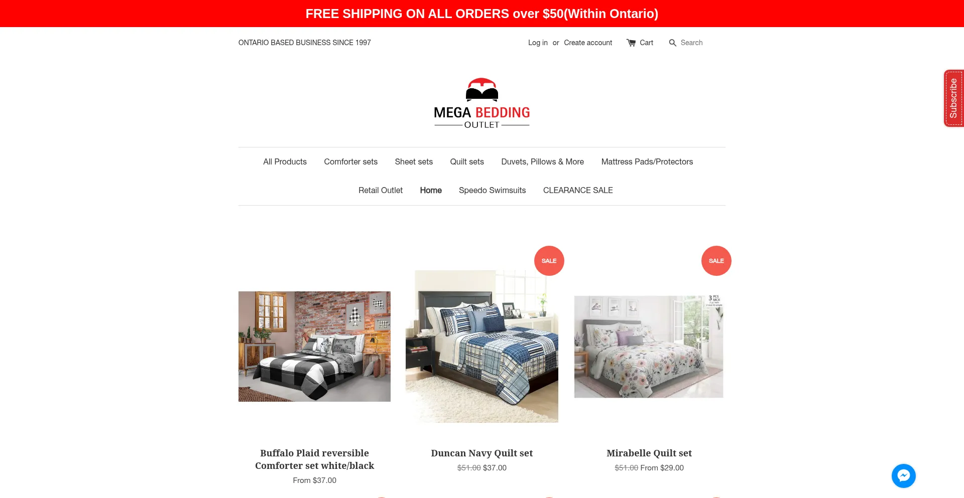 Website screenshot of Megabeddingoutlet.com