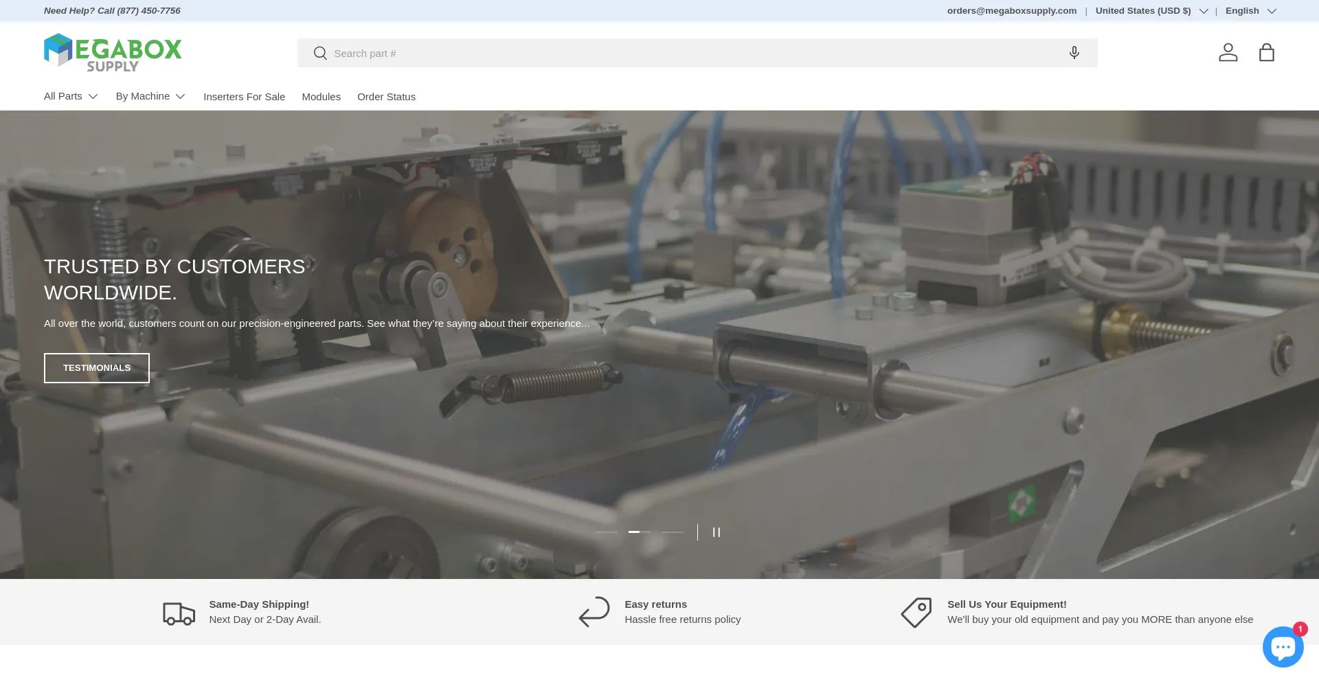 Website screenshot of Megaboxsupply.com