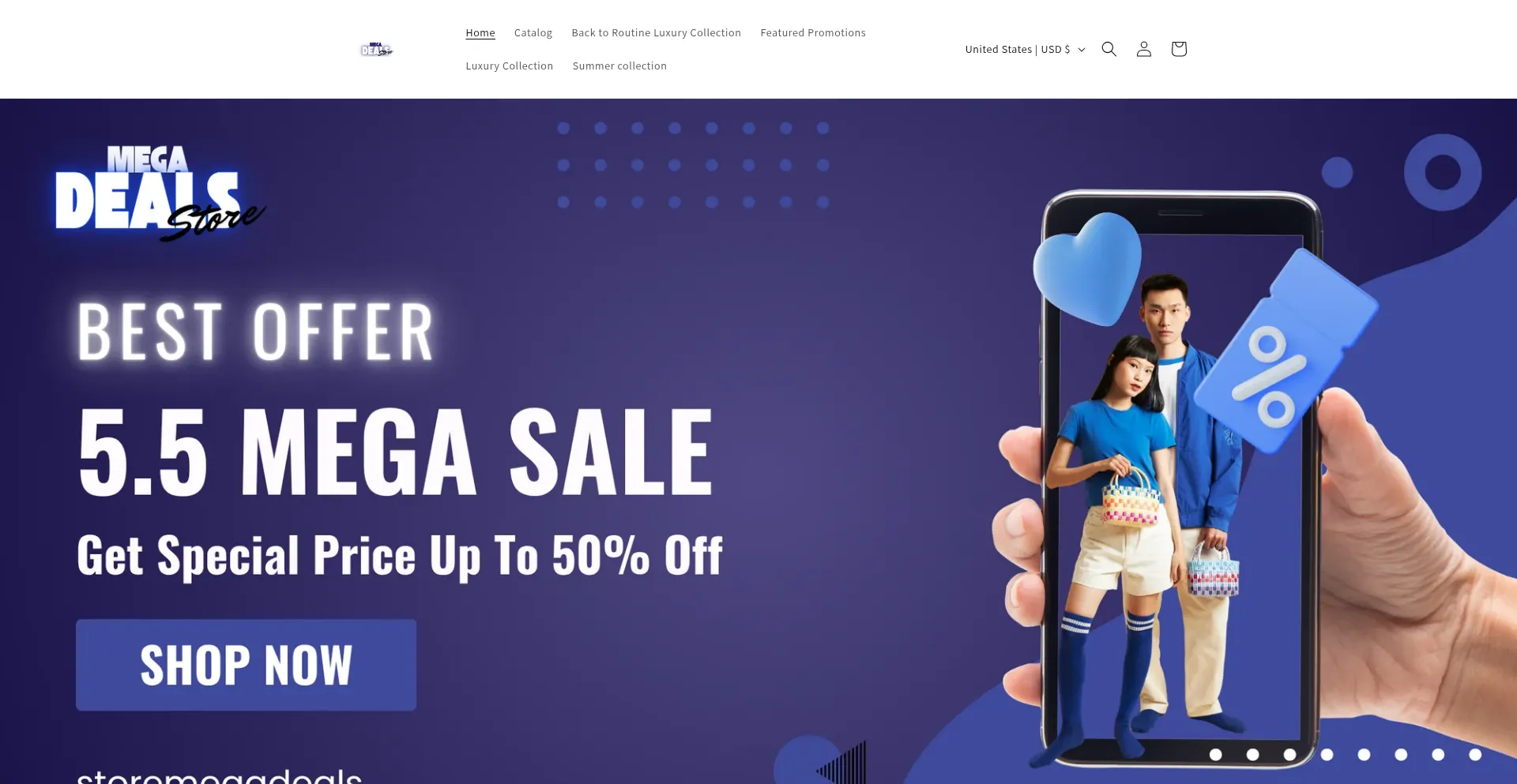 Website screenshot of Megdeals.shop