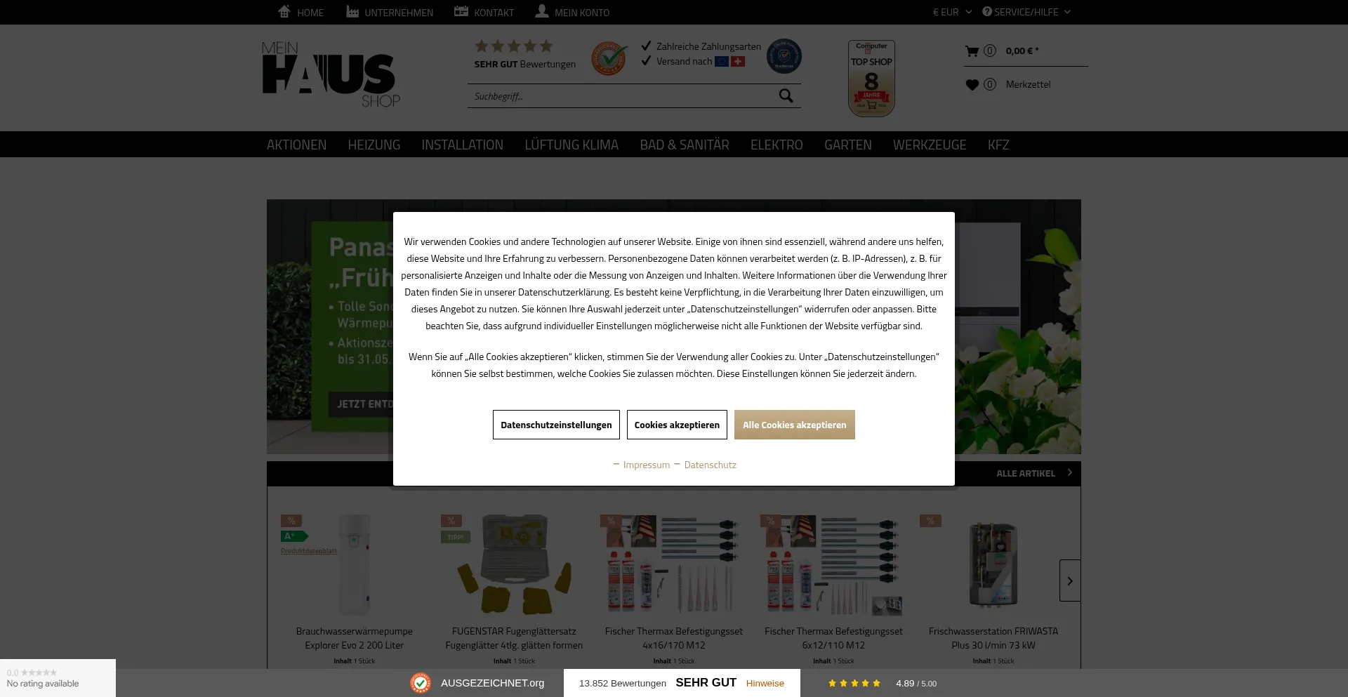 Website screenshot of Meinhausshop.de