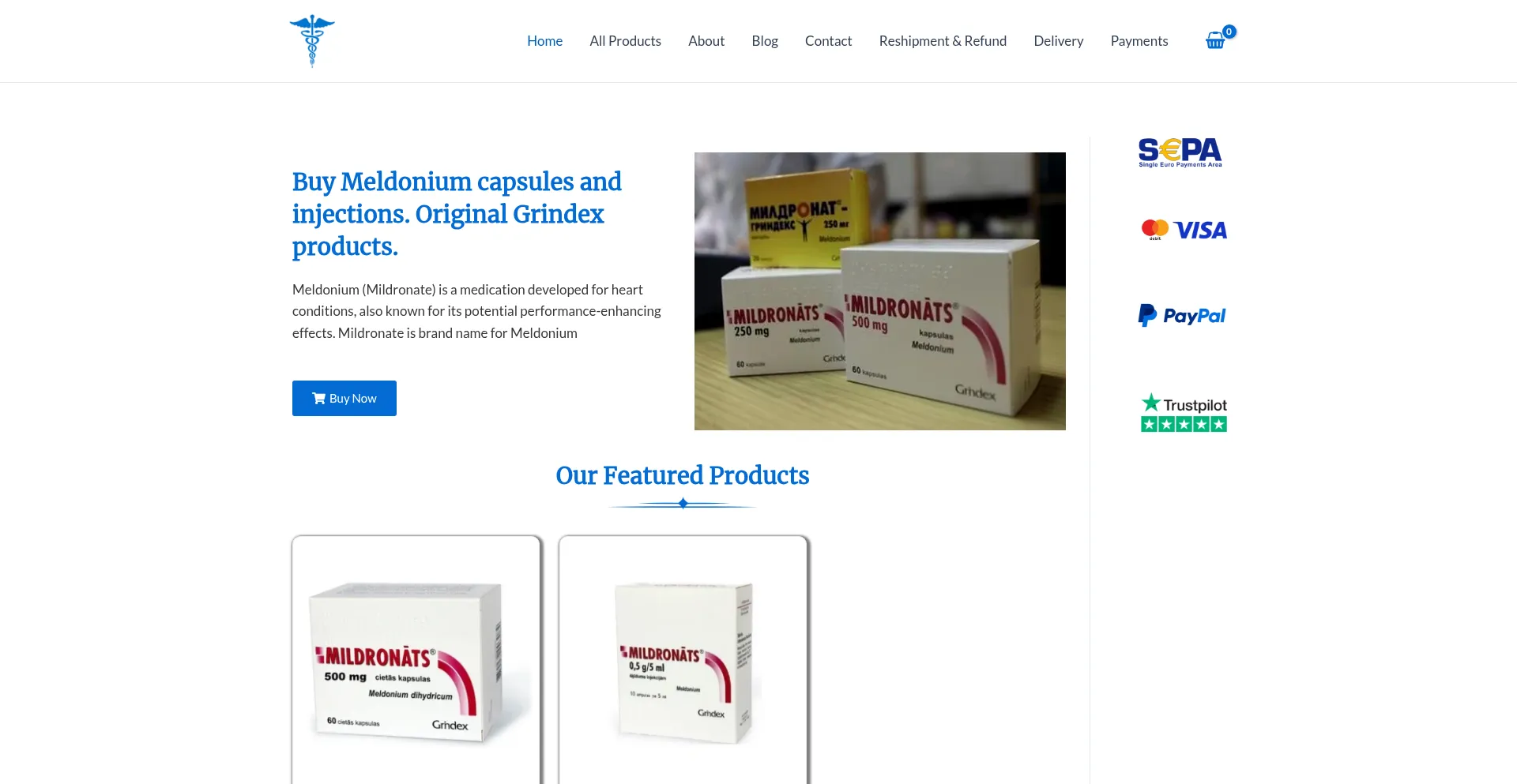 Website screenshot of Meldonium-shop.com