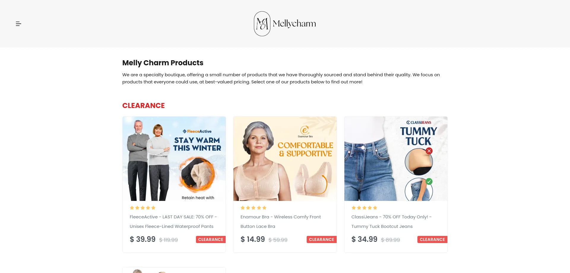 Website screenshot of Mellycharm.com