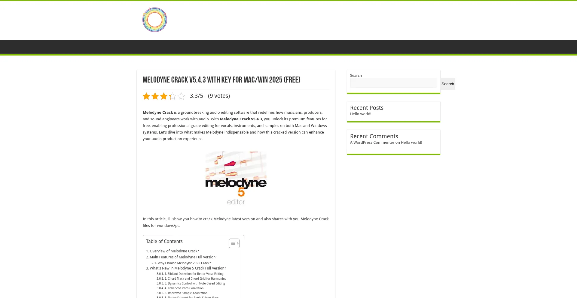 Website screenshot of Melodyne-crack.com