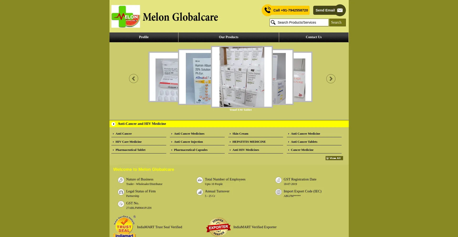 Website screenshot of Melonglobalcare.in