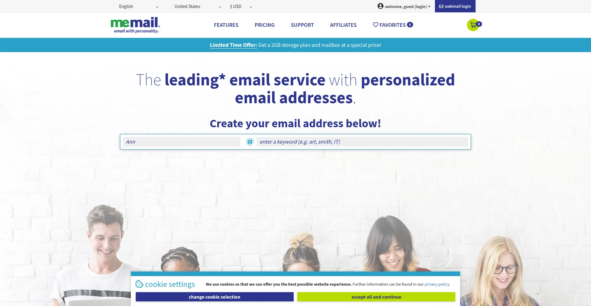 Website screenshot of Memail.com