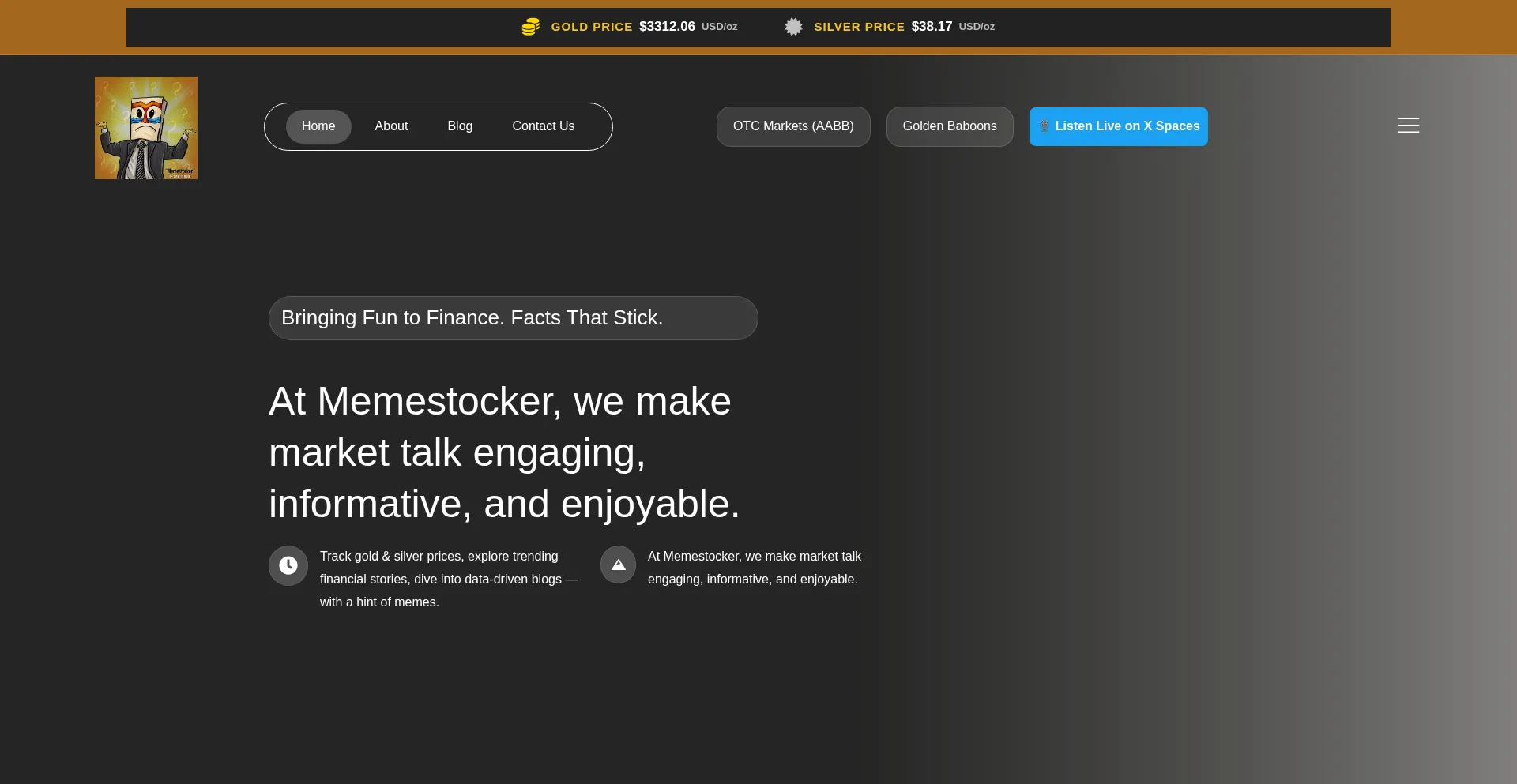 Website screenshot of Memestocker.com