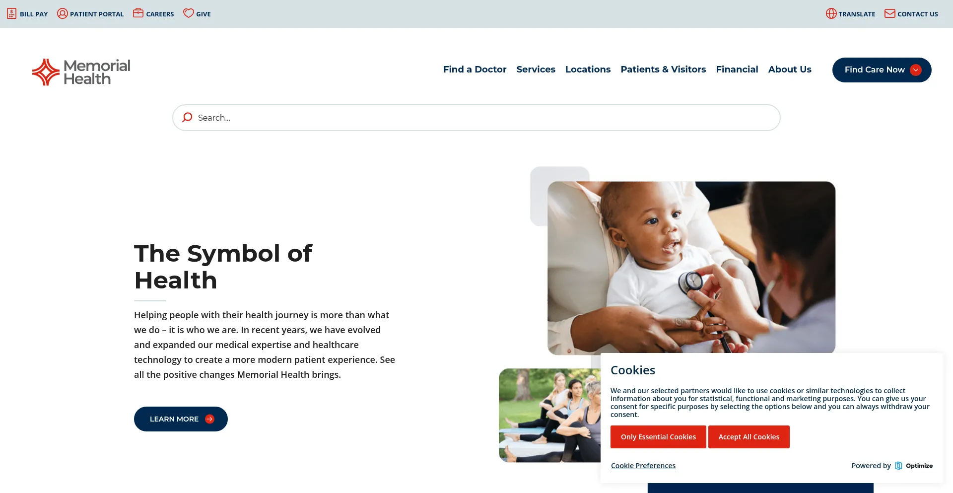 Website screenshot of Memorial.health