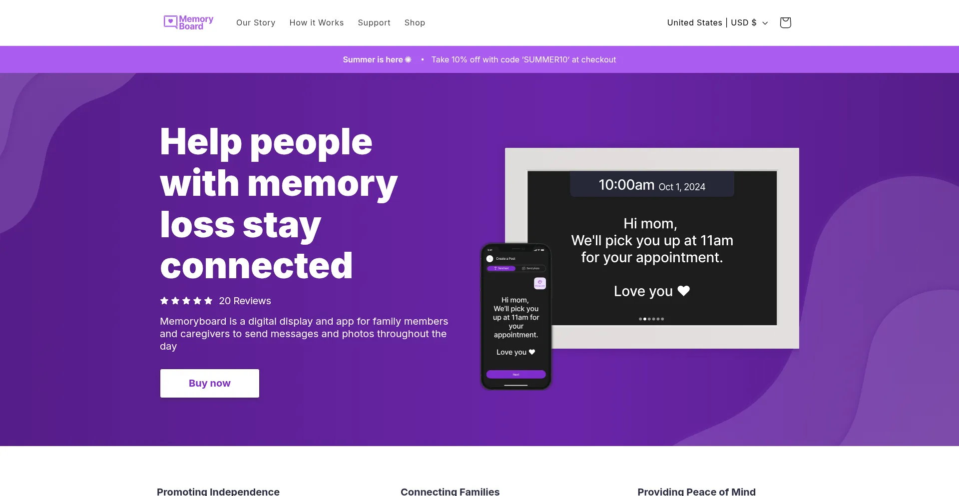 Website screenshot of Memoryboard.com