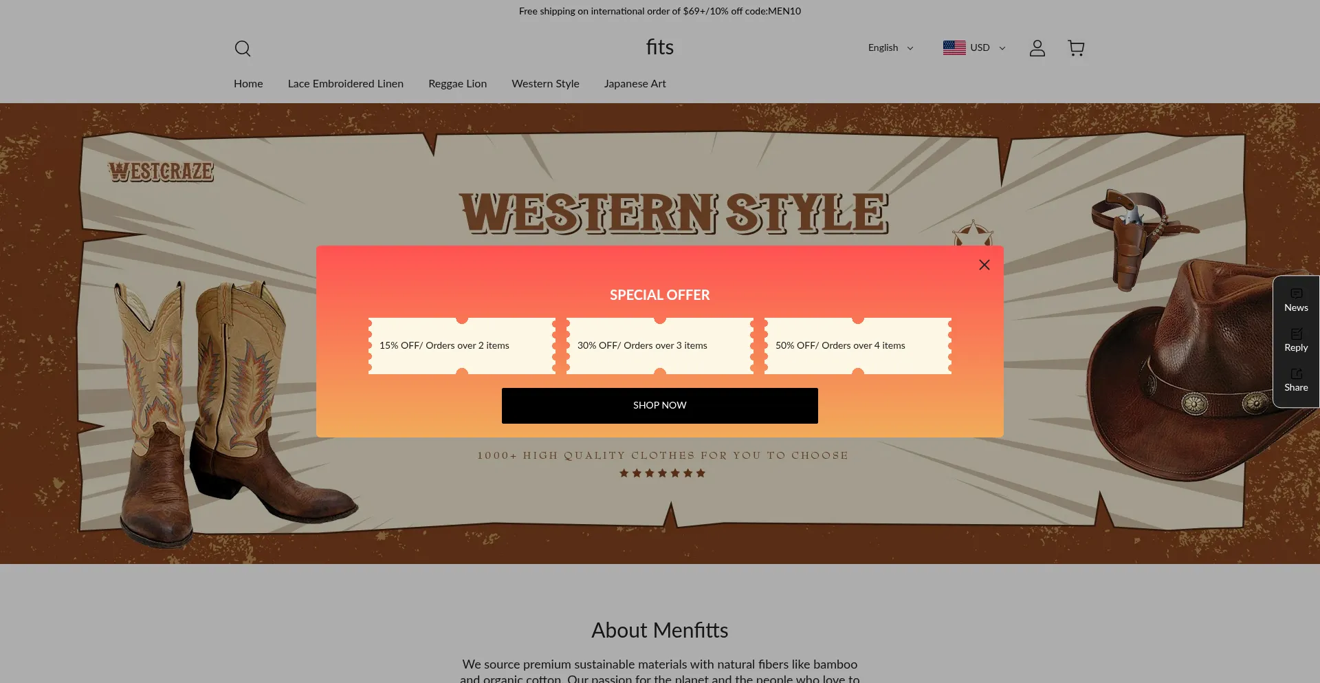 Website screenshot of Menfitts.com