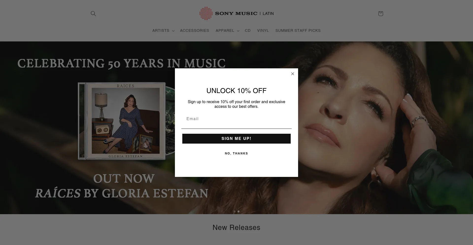 Website screenshot of Merch.sonymusiclatin.com