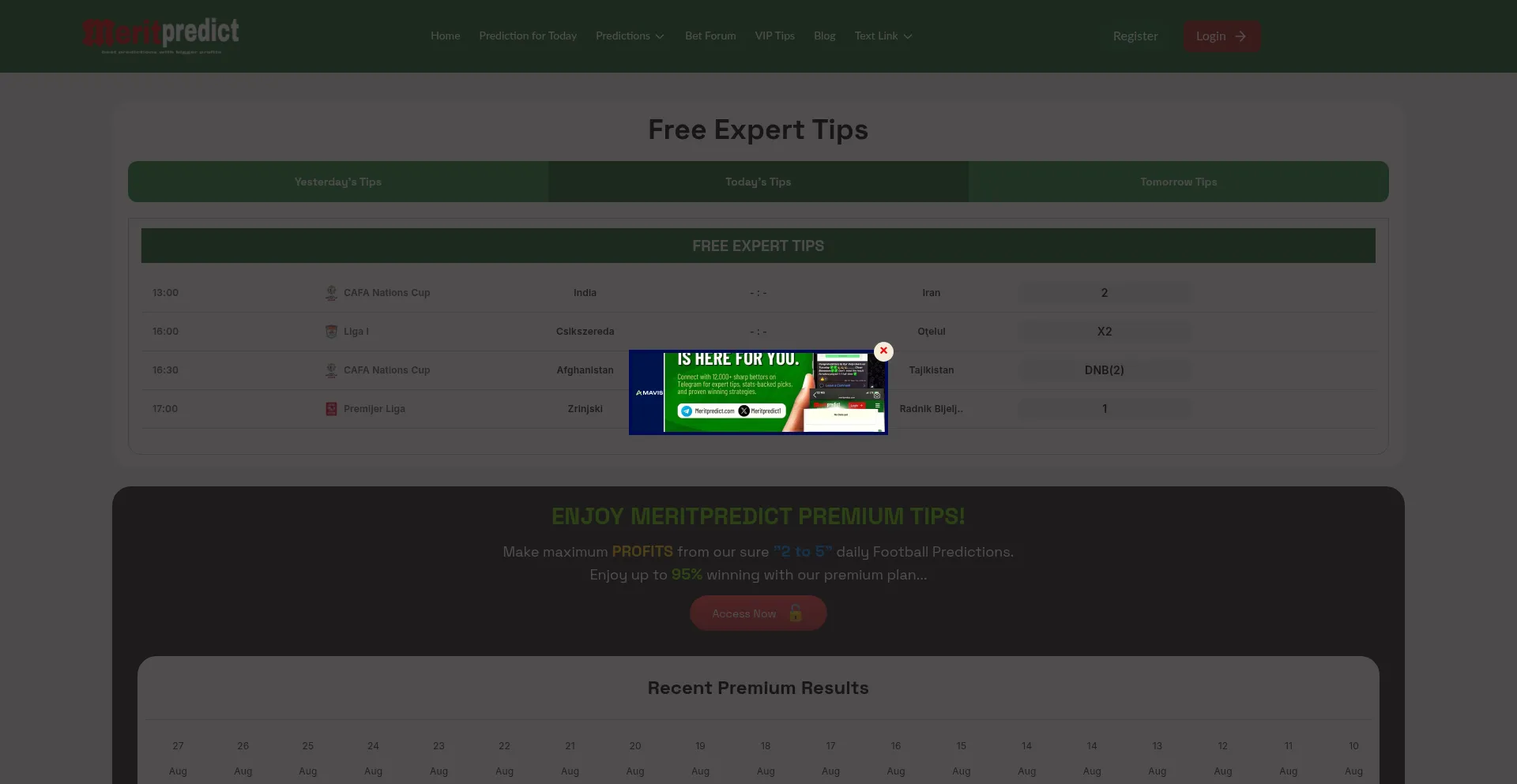 Website screenshot of Meritpredict.com