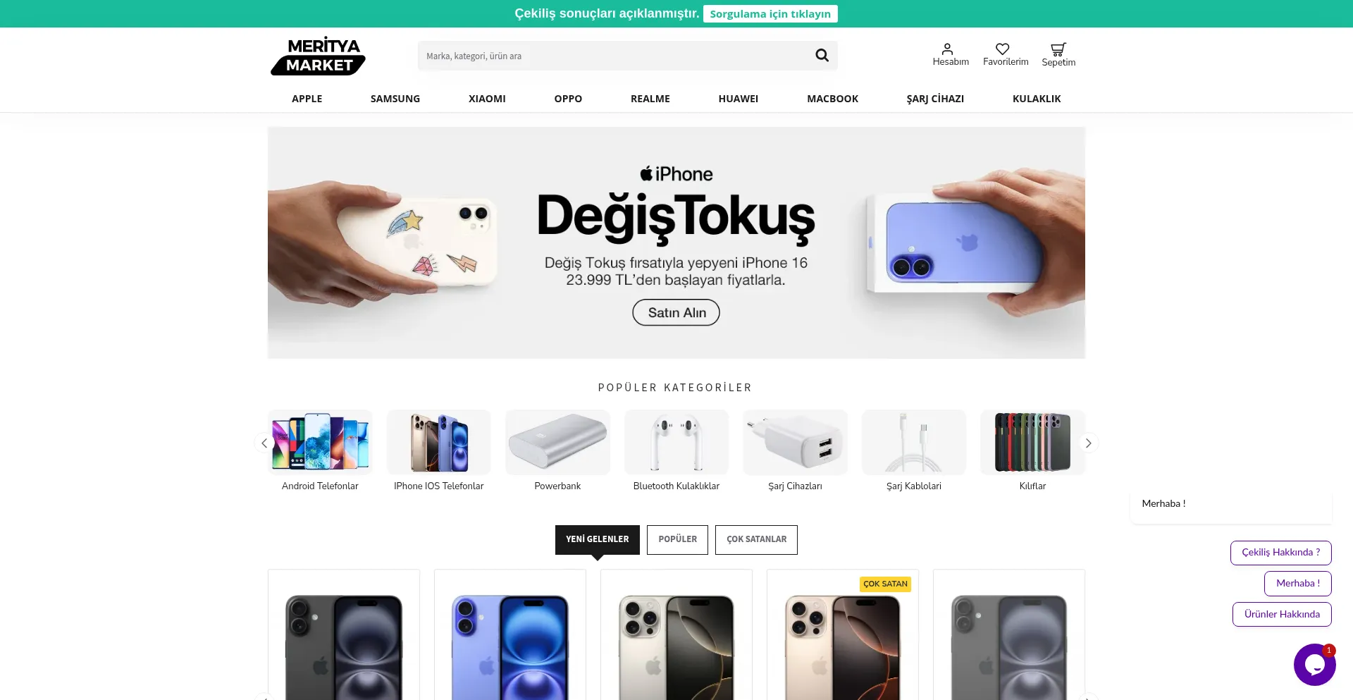 Website screenshot of Merityamarket.com