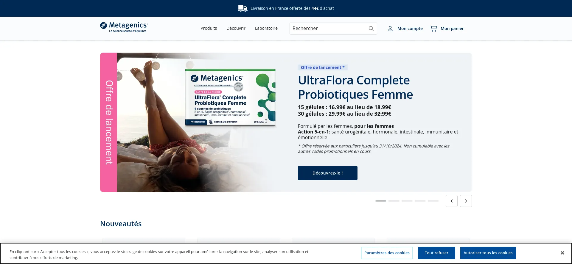 Website screenshot of Metagenics.fr