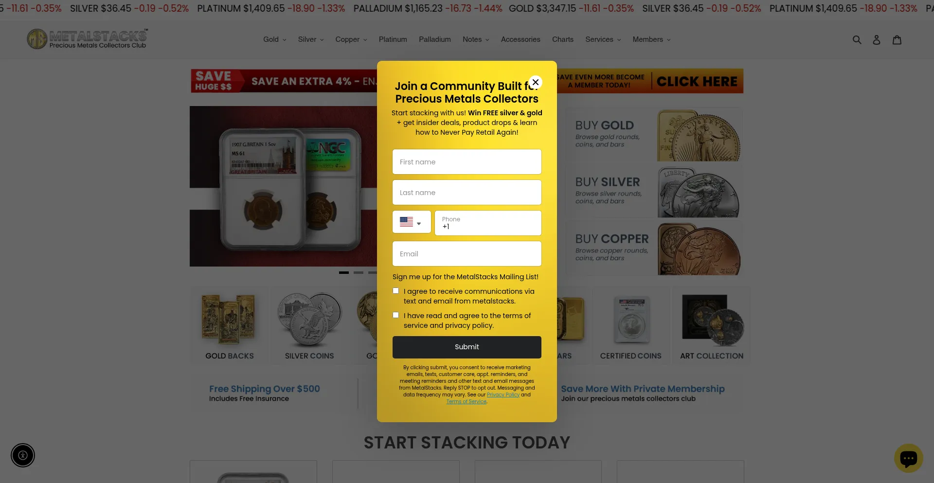Website screenshot of Metalstacks.net