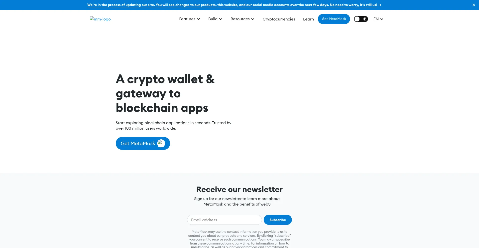 Website screenshot of Metamask.github.io