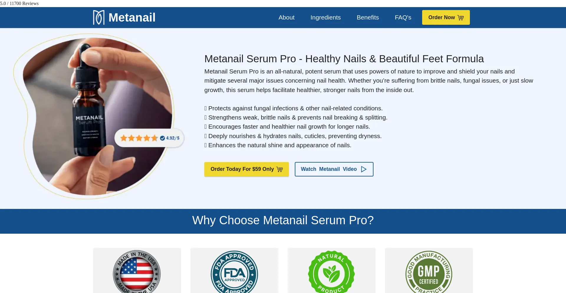 Website screenshot of Metanaillserum.com