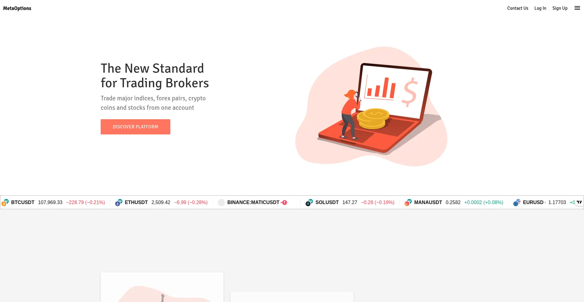 Website screenshot of Metaoptions.org