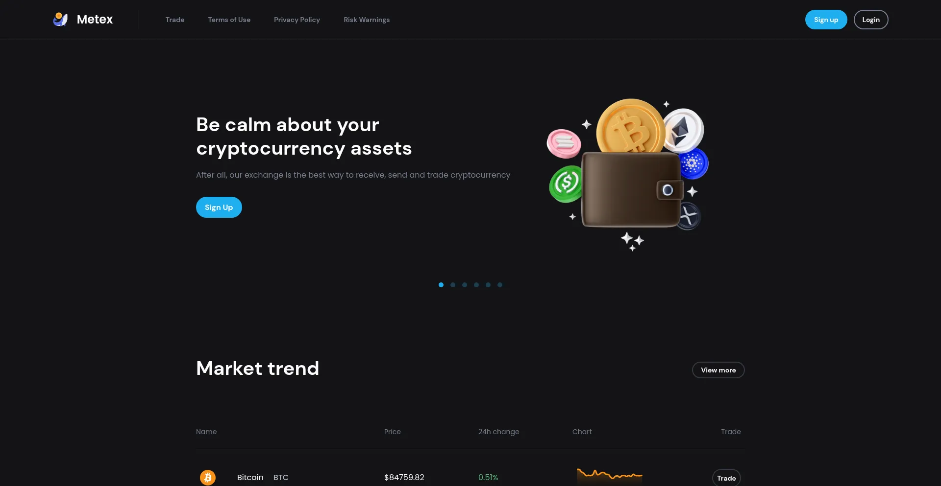 Website screenshot of Metex.live